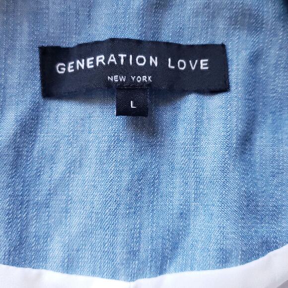 GENERATION LOVE Juniper blue open front blazer ruched sleeve jacket Size L NEW - Picture 7 of 9